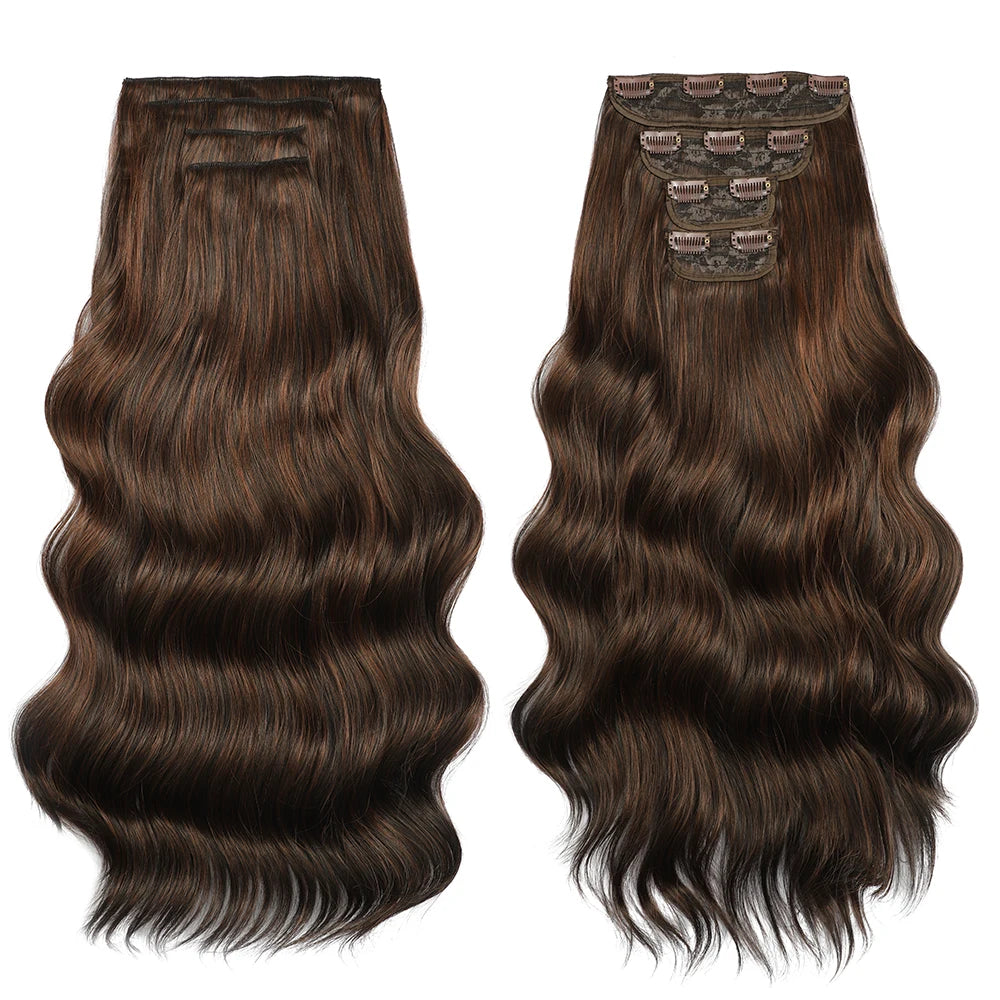 Clip In Hair Extensions 4PCS Full Head 22 Inch Long Curly Wavy Synthetic Hair Pieces Natural Wavy For Women Girls Hair