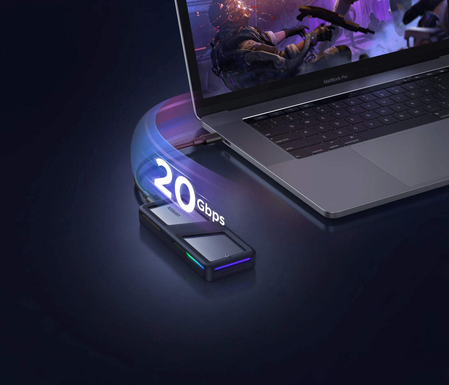 UGREEN 20Gbps M.2 SSD Case NVMe SATA SSD Enclosure Adapter USB 3.2 Gen2 External Enclosure Supports RGB Lighting effect