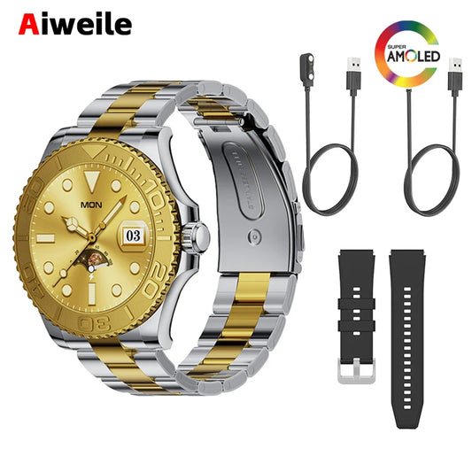 Luxury Smartwatch Smart Watch Men Yacht Range Master Smart Clock with Calls Aiweile AW46 AMOLED Screen Sports Modes for Android