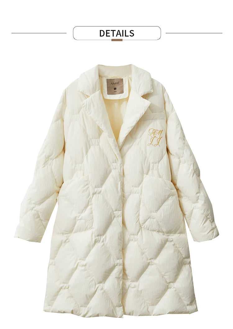 AMII Minimalism Down Jacket For Women 2025 New Blazer Collar Winter Lightweight Thermal Belt Diamond Solid Coat Female 12344061