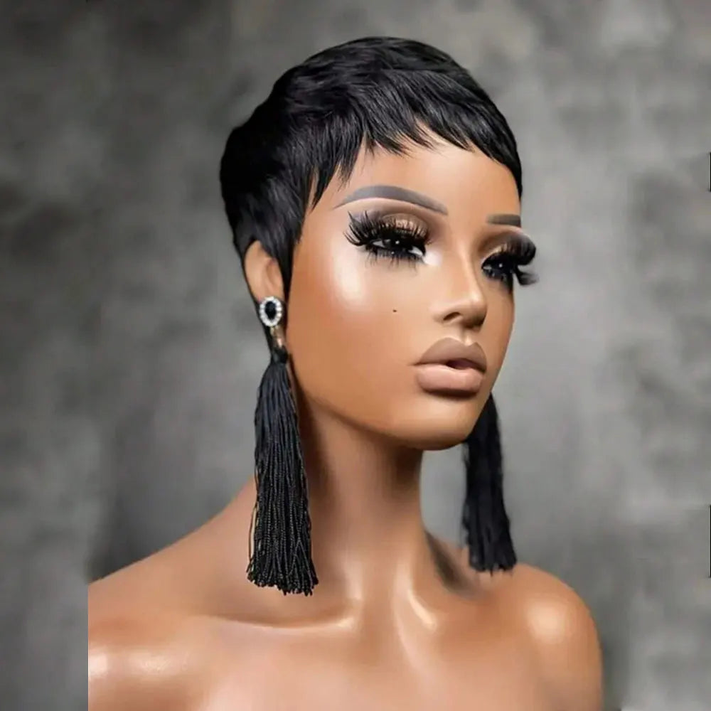 Short Pixie Cut WIgs Straight Brazilian Human hair Wigs with Color Black and Red Full Machine Made Wigs For Women On Sale