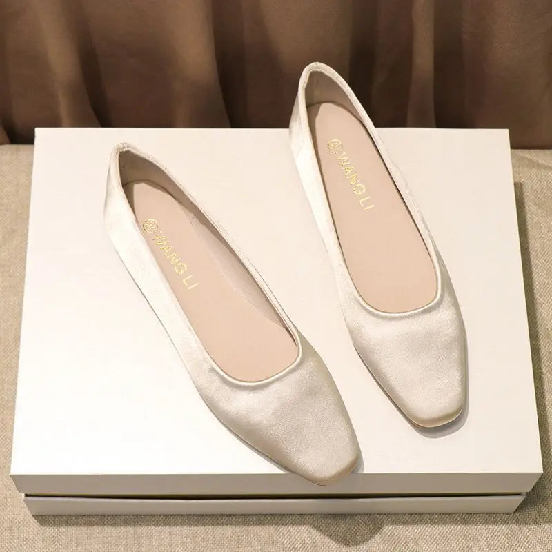 Shoes For Women Low Heel Elegant Office Slip-onSquare Toe Woman Flats 2024 Summer Chic Novelties Offer High Quality Fashion