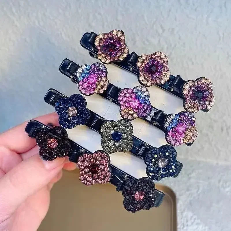 1PC Fashion Four-leaf Clover Braided Hair Finishing Side Clip Sparkling Crystal Stone Braided Hair Clips Forehead Bangs Clip