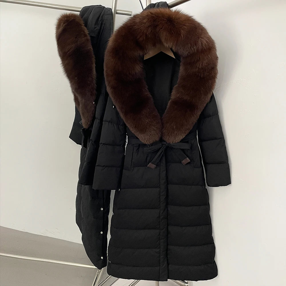 OFTBUY Long Puffer Jacket Women New 2025 Winter Warm White Duck Down Jacket Women's Real Fox Fur Coat Female Natural Fur Parkas