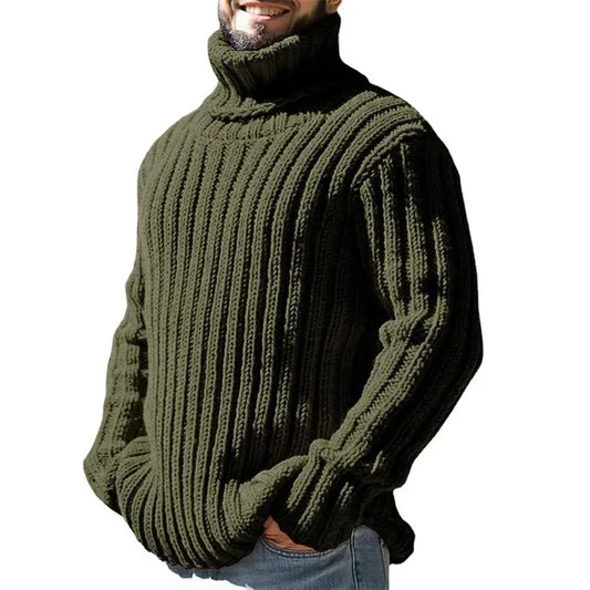 Pullovers Men Sweaters Turtleneck Knitted Tops Full Sleeve Knit Solid Sweater Top Splice Casual Loose Regular Autumn Winter