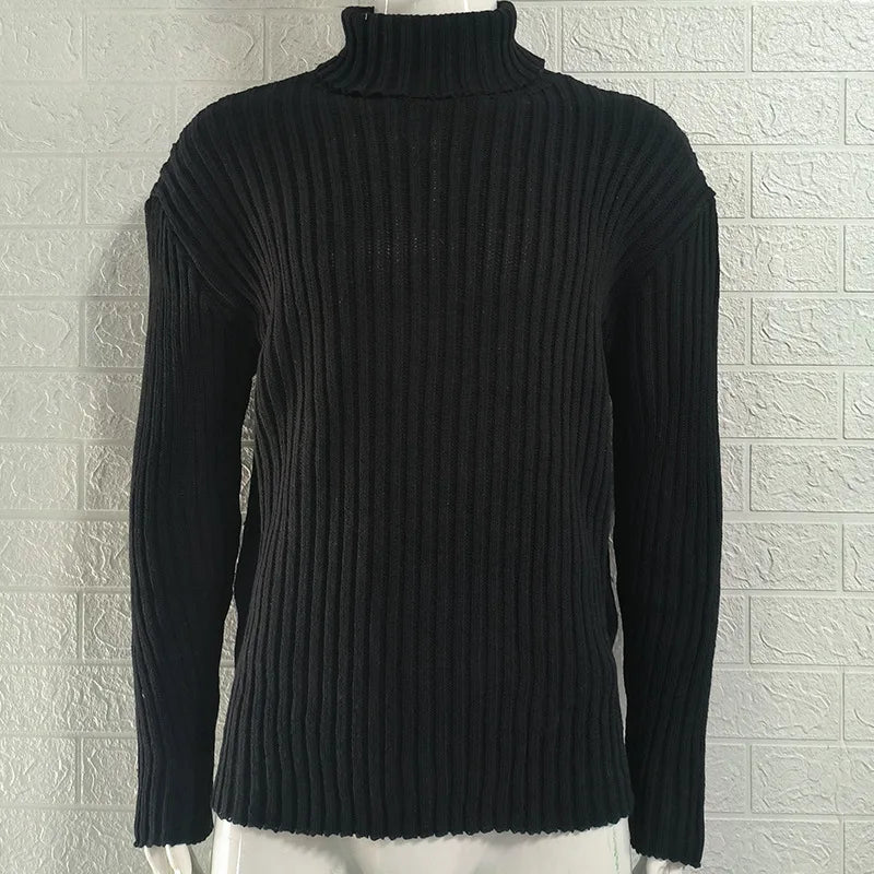 Pullovers Men Sweaters Turtleneck Knitted Tops Full Sleeve Knit Solid Sweater Top Splice Casual Loose Regular Autumn Winter