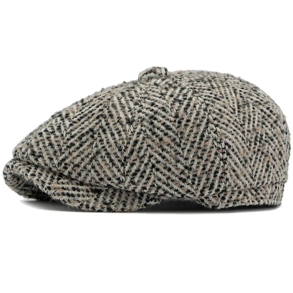 HT4409 Beret Cap Autumn Winter Cap Hat Men Women Striped Artist Painter Wool Beret Hat Male Female Ivy Octagonal Flat Cap Berets