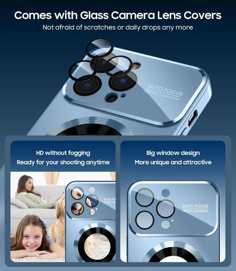 Fashion Titanium Alloy Case For iPhone 16 15 14 Plus 13 11 Pro Max 16 Plus High-end Glass Magnetic Phone Case Simple Phone Case