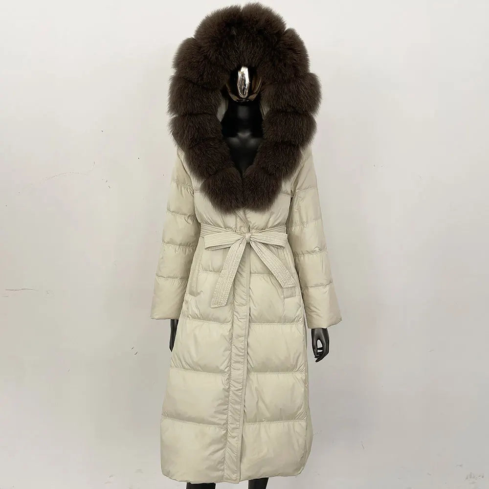 Down Jacket Winter Long Hooded Puffer Jacket Women Warm Thickened Real Fox Fur Collar White Duck Down Jacket Waterproof Parkas