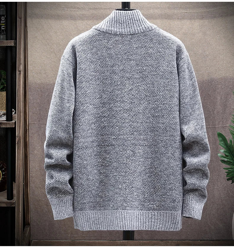 Knitted Cardigan Solid Color Sweater Men Zipper Autumn New Long-sleeved Jacket Warm Fleece Cardigans Jacket