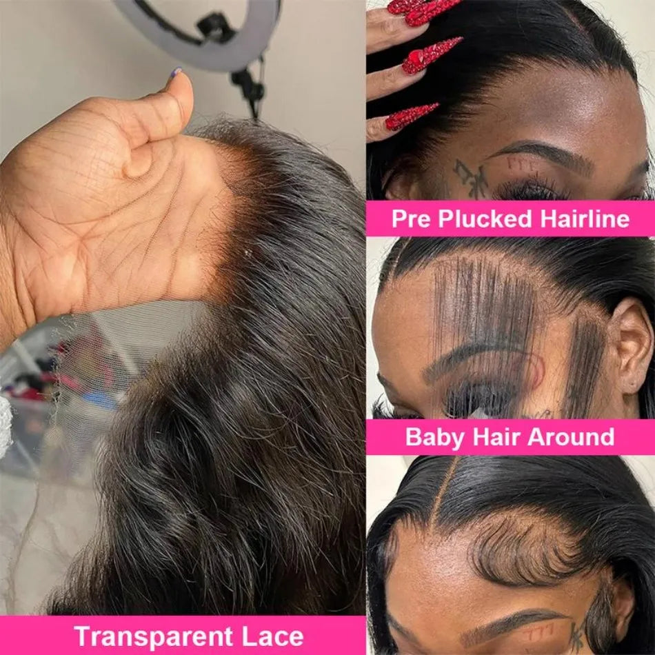 Straight Human Hair Wig Glueless 13X6 Hd Lace Frontal Wigs 40 Inch Lace Front Wigs Brazilian 250 Density Natural Color For Women