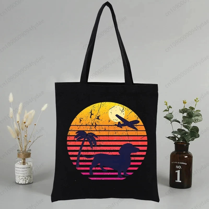 Dachshund Teckel Cute Dog  Canvas Tote Bag Printed Cartoon Reusable Cloth Bag Handbag Shopping Shoulder Bags Handbags Women