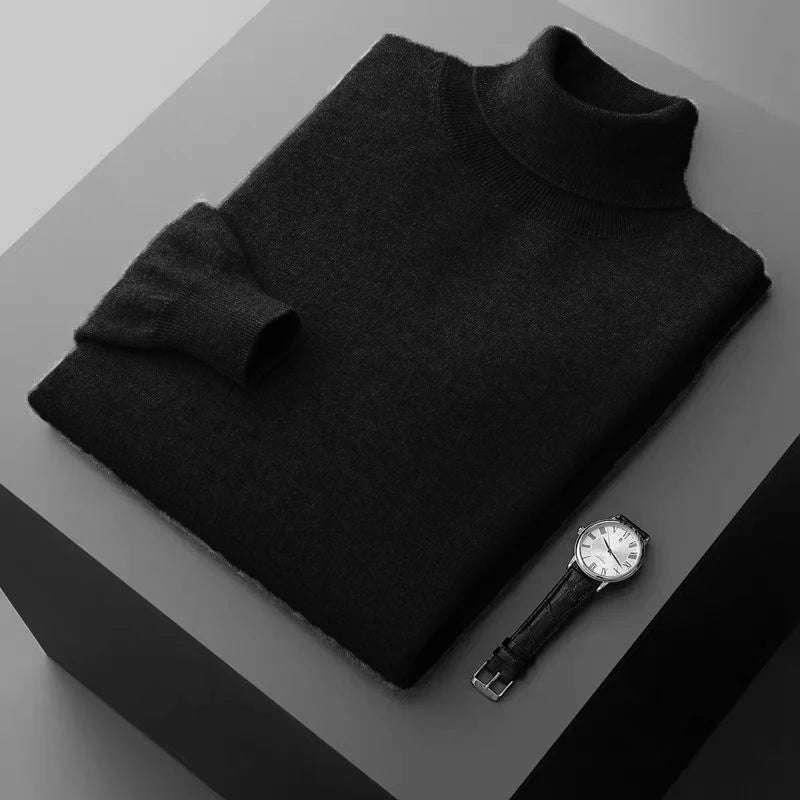 New Men's Turtleneck Pullover Sweater Solid Color Knitted outerwear winter Warm Woolen Sweaters Thick Heavyweight streetwear