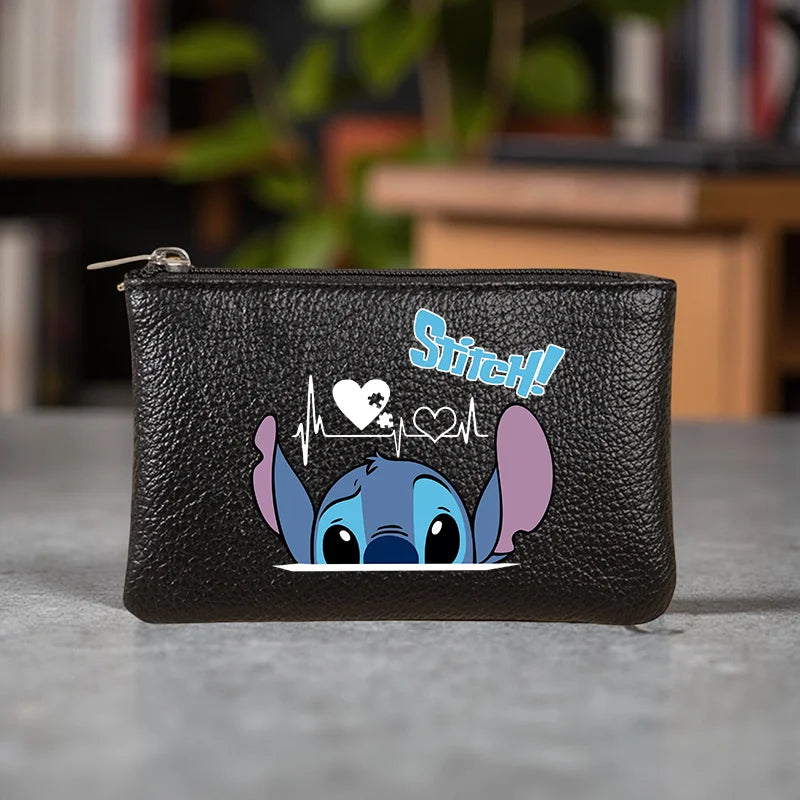 Stitch Mini Print Coin Purse, Cartoon Short Wallet with Zipper Closure, Compact & Stylish for Coins, Cards, Keys, Everyday Use