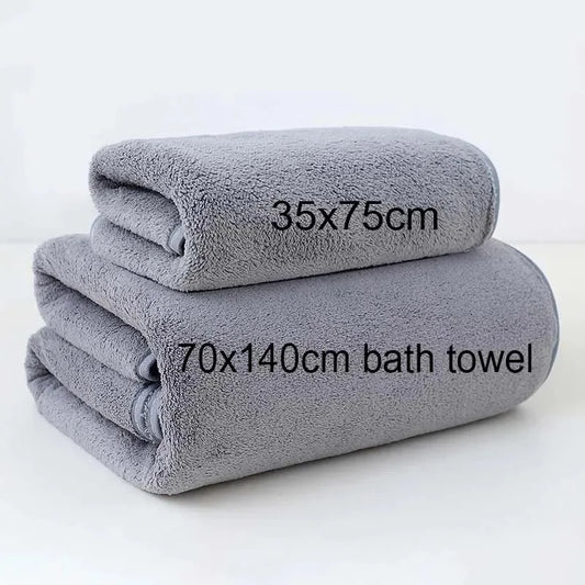 Grey Pink Solid Color Coral Fleece Thickened Towel Set Soft Absorbent Bath Towels for Home Gym Face Washing Soft Towels Set