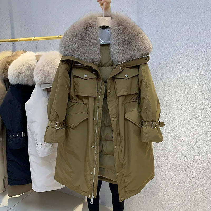 Winter 90% White Duck Down Down Jacket 2025 New Long Fox Fur Collar Parkas Coat Women Winter Warm Thicken Jacket Outwear