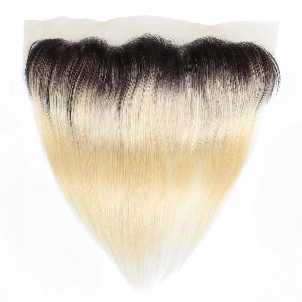 10-18 Inch 1B/27 Blonde Lace Frontal Pre Plucked Brazilian Bone Straight Ombre Blonde Human Hair 13x4 Transparent Swiss Lace