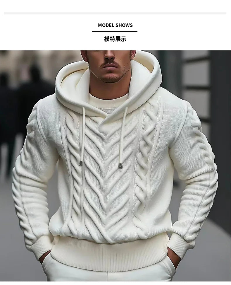 Sweatshirts Men Pullovers Sweaters Solid Casual Loose Splice Hooded Knitted Regular Thick Warm Tops Autumn Winter 2024