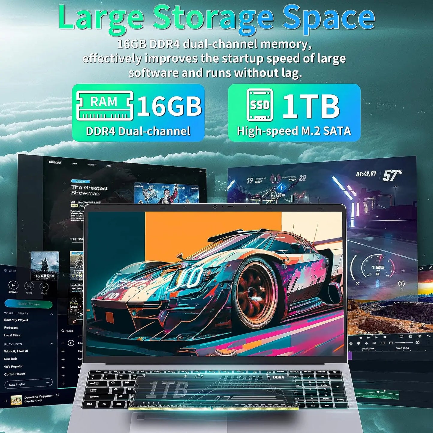 Hot 17.3" Laptop Computer Intel N5095 Windows 11 16GB DDR4 1TB SSD Fingerprint Unlock Gaming Office Study Laptop Computer