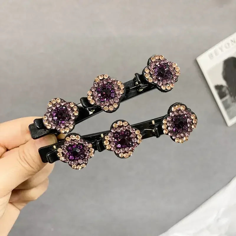 1PC Fashion Four-leaf Clover Braided Hair Finishing Side Clip Sparkling Crystal Stone Braided Hair Clips Forehead Bangs Clip