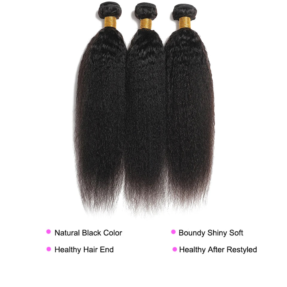 30 Inch Indian Raw Virgin Unprocessed 100% Virgin Human Hair Kinky Straight 1/2/3/4 PCS Bundles Yaki Straight For Black Women