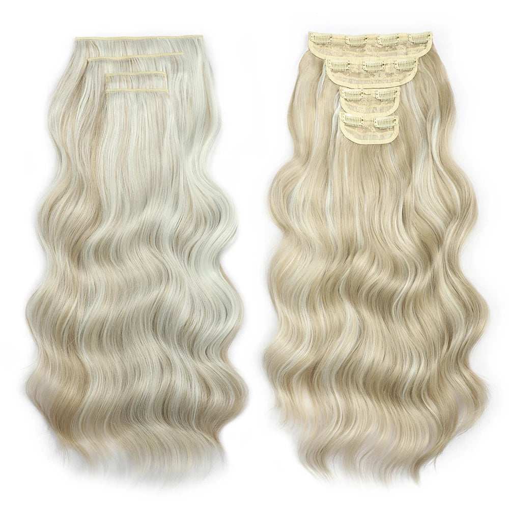 Clip In Hair Extensions 4PCS Full Head 22 Inch Long Curly Wavy Synthetic Hair Pieces Natural Wavy For Women Girls Hair