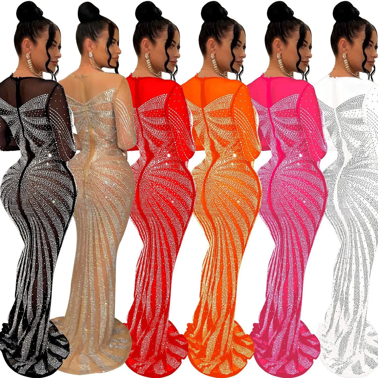 2023 African Maxi Dresses for Women African Fashion Sexy Dress Evening Women Party Club Mesh Bodycon Elegant Dresses