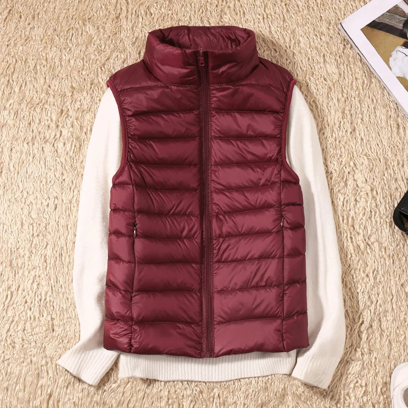New Women Sleeveless Women's Ultra Light Down Vests Slim Jacket Girl Gilet Plus Lightweight Windproof Warm Waistcoat Portable