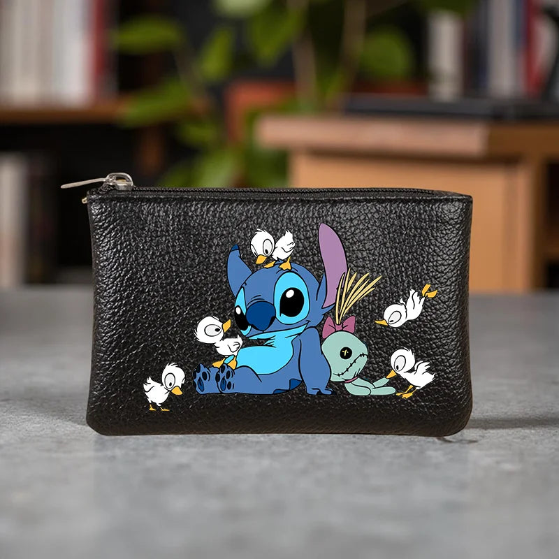Stitch Mini Print Coin Purse, Cartoon Short Wallet with Zipper Closure, Compact & Stylish for Coins, Cards, Keys, Everyday Use