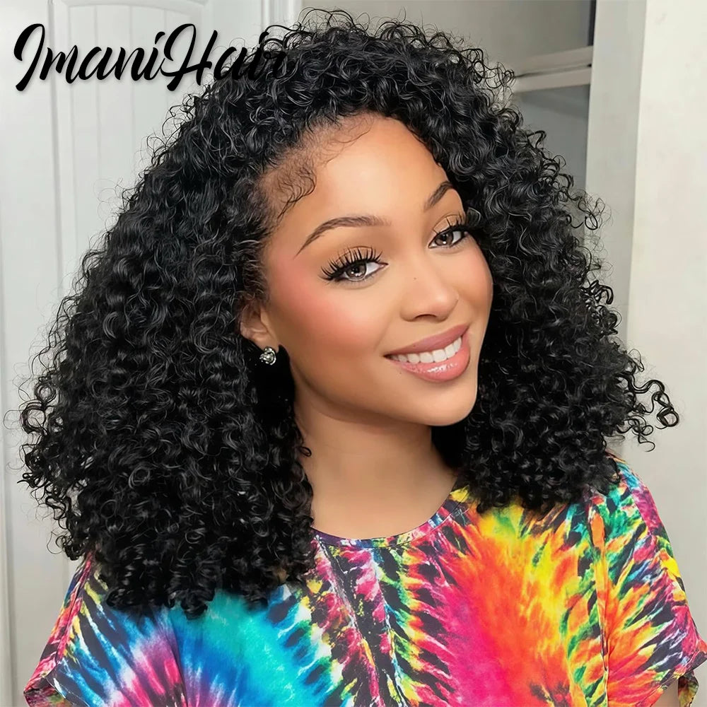 Kinky Curly Half Wig Human Hair Wear And Go Glueless Wigs Curly 3 In1 Wigs for Women Drawstring Seamless Flip Over Glueless Wigs