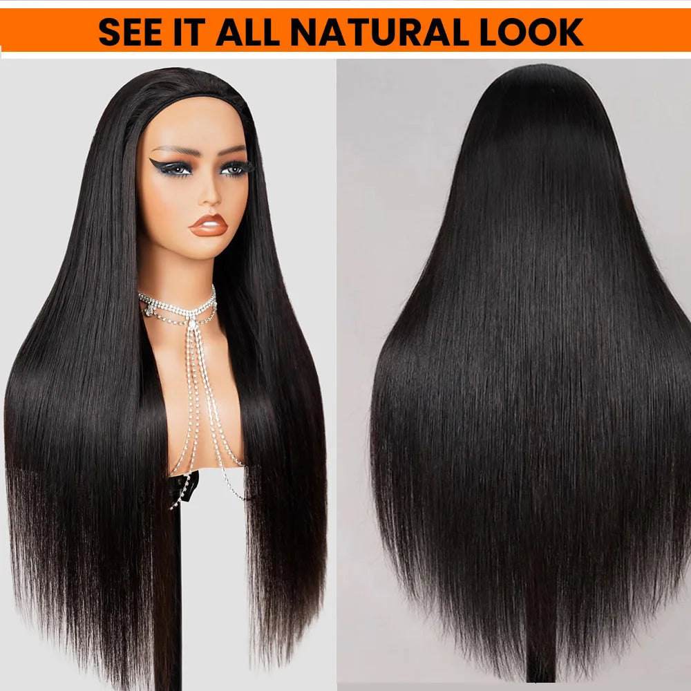Silky Straight Wear And Go 3 IN 1 Half Wigs Human Hair Machine Made With Drawstring 250% Density Glueless Wigs Beginner Friendly
