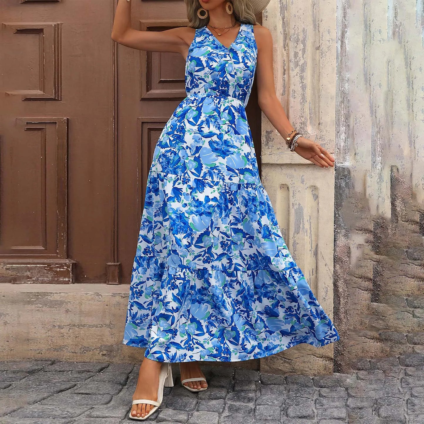 Maxi Dresses For Women Summer Tiered Ruffle Print Boho Beach Ladies Vestidos Evening Party Elegant Dress Vintage Long Dress