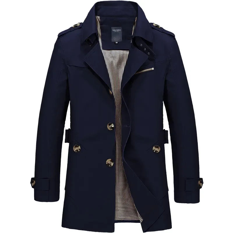 Men's Business Windbreaker Solid Casual Long Jackets Men Cotton Trench Coats Spring Autumn Fashion Male Suit Streetwear Blazers