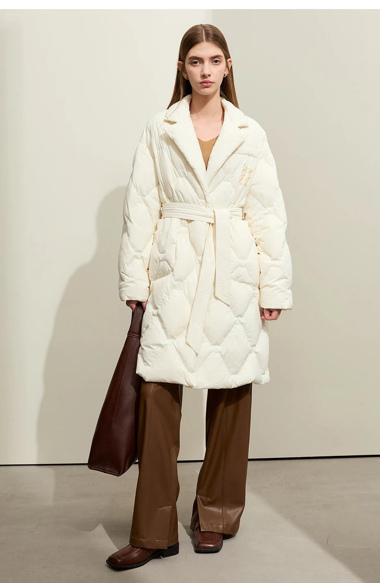 AMII Minimalism Down Jacket For Women 2025 New Blazer Collar Winter Lightweight Thermal Belt Diamond Solid Coat Female 12344061