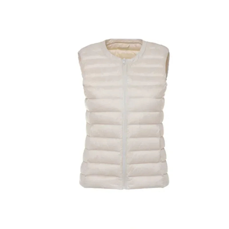 Autumn Winter Women Ultra Light Thin Duck Down Vest Sleeveless O-Neck Zipper Waistcoat Windproof Puffer Female Quilted Jackets