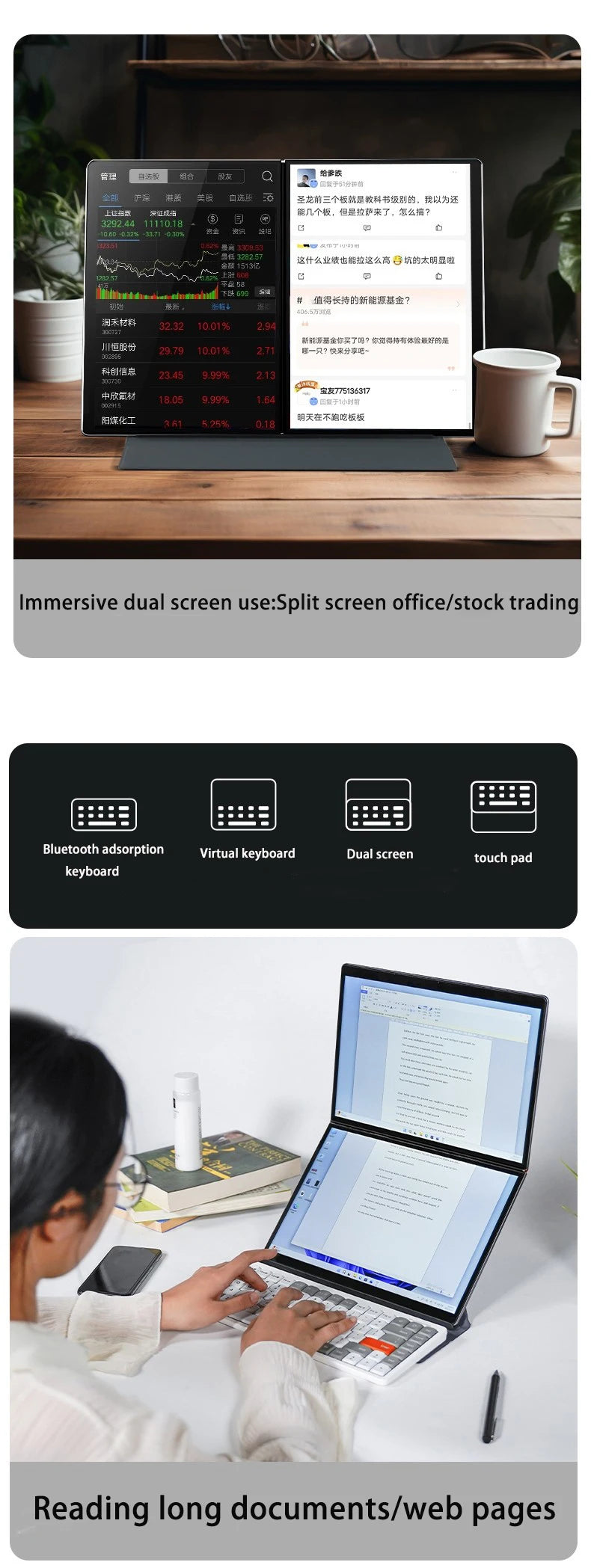 2025 New Mini Dual Screen Laptop 13.5+13.5-inch N100 Dual Touch Screen 180 ° Flipped Office Leisure Entertainment 2-in-1 Notbook