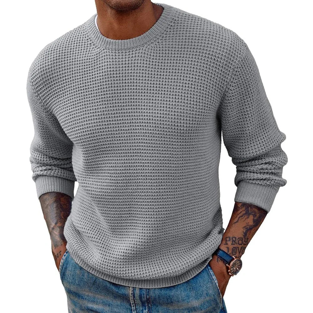 Men Round Neck Pullovers Long Sleeve Jumpers Knitted Sweater Casual Basics Sweaters Male Spliced Streetwear Autumn 2025