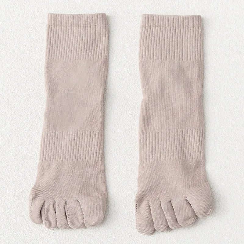 Men's Cotton 5 Toe Socks Mid Cuff Anti Odor Sweat Wicking Non Slip for Spring Autumn Casual Athletic Solid Color Daily Comfort