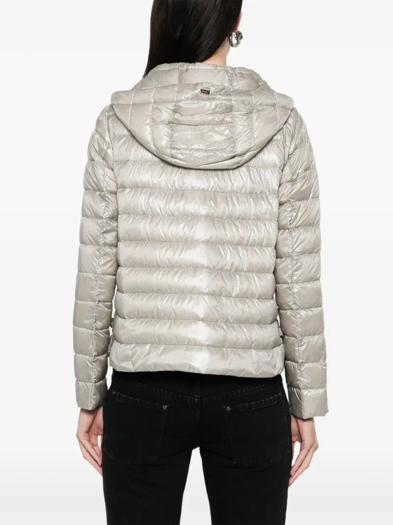 2025H new style pure color drawstring hooded temperament commuting light and thin down jacket