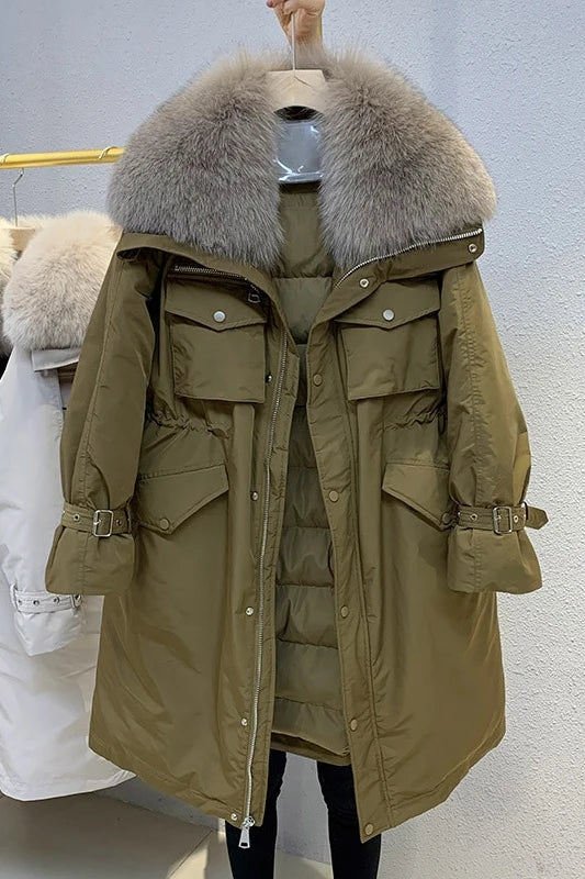 Winter 90% White Duck Down Down Jacket 2025 New Long Fox Fur Collar Parkas Coat Women Winter Warm Thicken Jacket Outwear