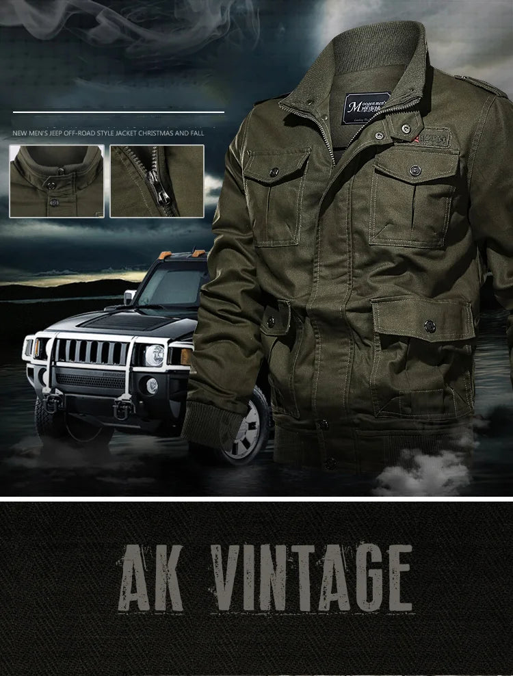American style jacket for men's spring and autumn 2024 newmulti pocket outdoor pure cotton casual workjacket stand up collar top
