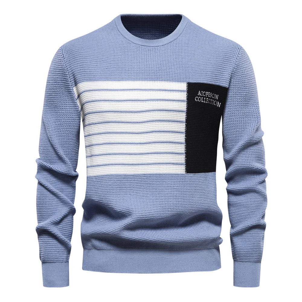 AIOPESON Fashion Patchwork Youth Sweater for Men Autumn Casual Pullover Quality Knitted Men's Sweater