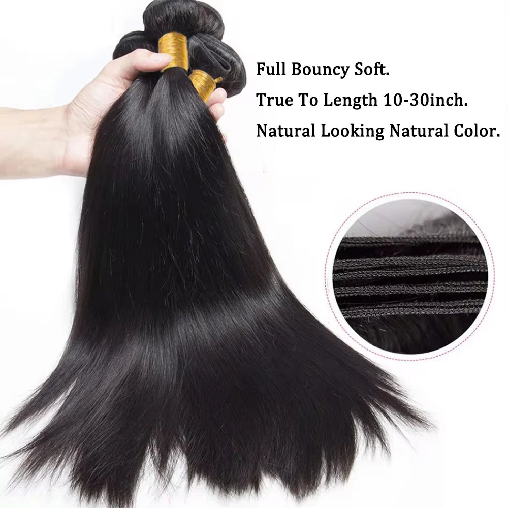 Straight Human Hair Bundles Unprocessed 12A Brazilian Remy 100% Human Hair Extensions Natural Black 8-30 Inch 1/3/4pcs Bundles