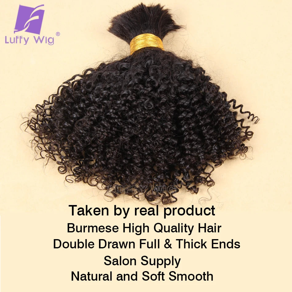 Double Drawn Brazilian Curly Bulk Human Hair for Braiding Full Thick Ends Tight Curly No Weft Bulk Hair Bundles Extensions