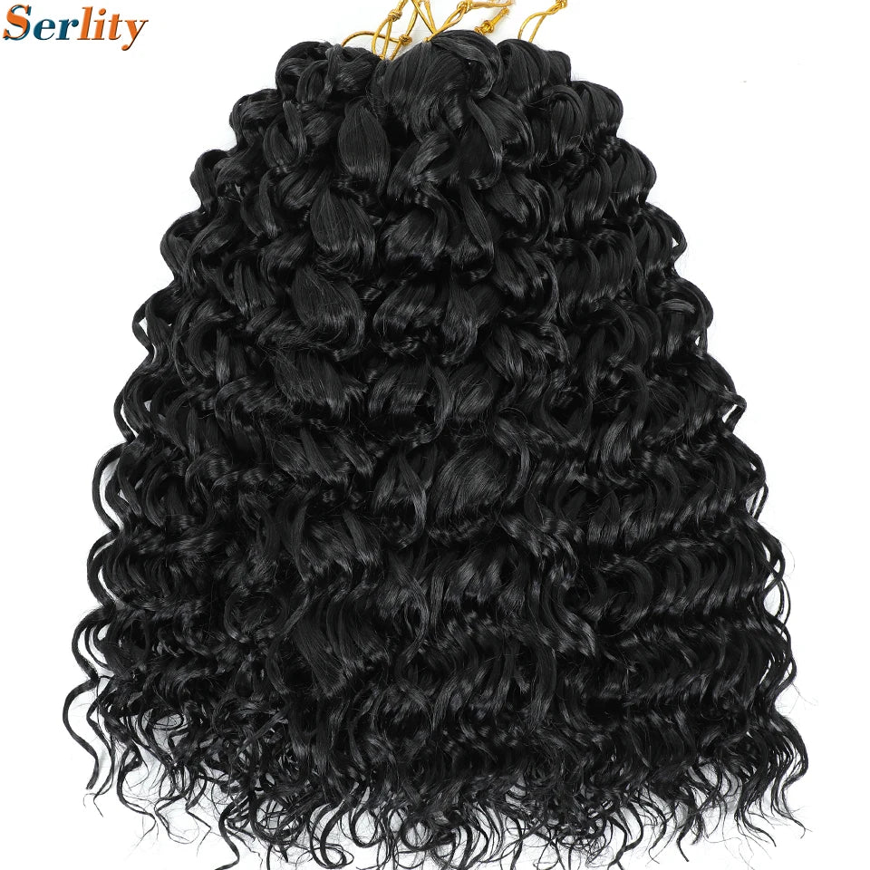 GoGo Curl Crochet Hair 14inch Curly Ocean Wave Synthetic Braiding Hair Jet Black Beach Curl Water Wave Deep Twist Crochet Braids