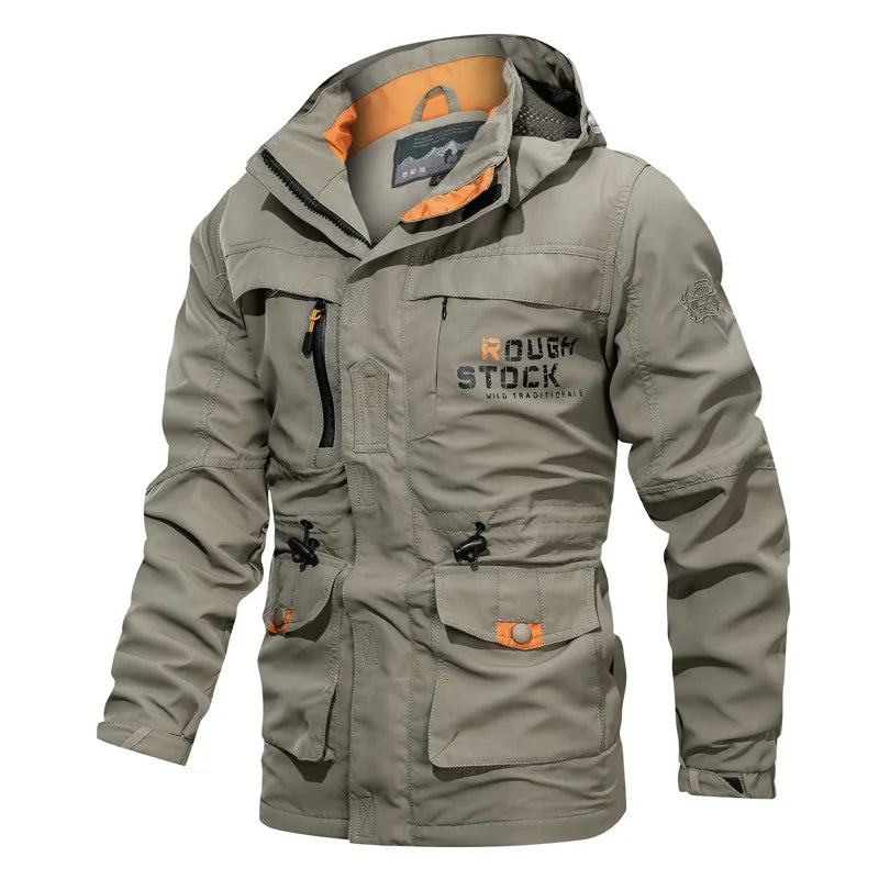 Spring Autumn New Men Windproof Casual Jacket Coat Detachable Hat Jacket Men Multi-Pocket Waterproof Military Jacket Male M-5XL