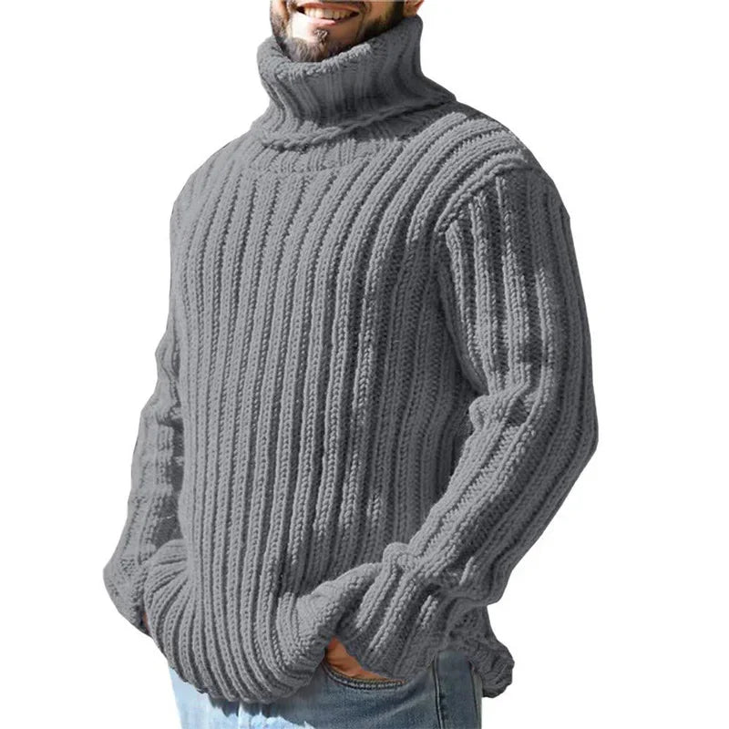 Pullovers Men Sweaters Turtleneck Knitted Tops Full Sleeve Knit Solid Sweater Top Splice Casual Loose Regular Autumn Winter
