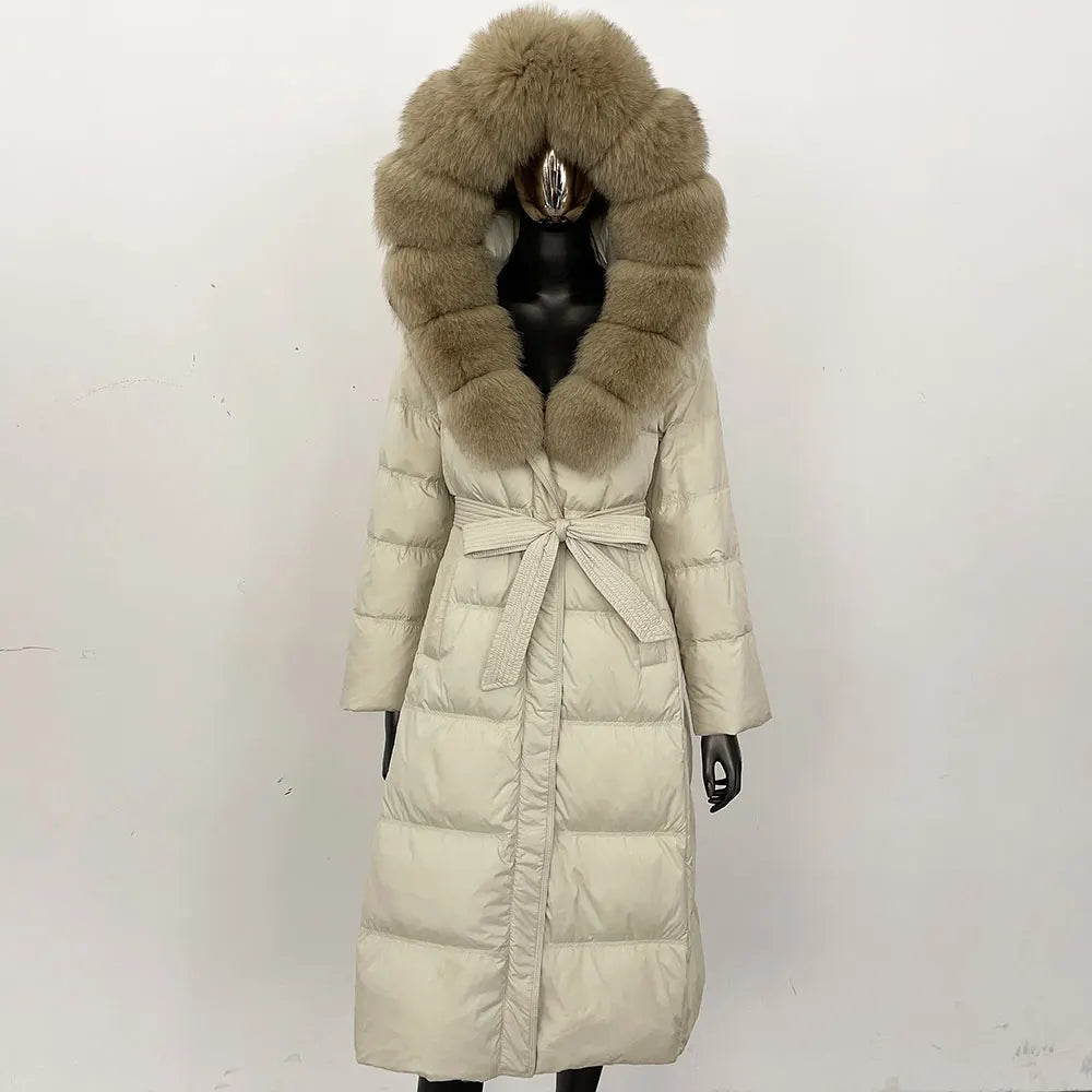 Down Jacket Winter Long Hooded Puffer Jacket Women Warm Thickened Real Fox Fur Collar White Duck Down Jacket Waterproof Parkas