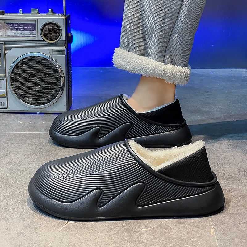 Slippers Men Indoor Fashion Waterproof Slides Home Bedroom Shoes New Style Warm and Fleece Cold Resistant Home Slippers