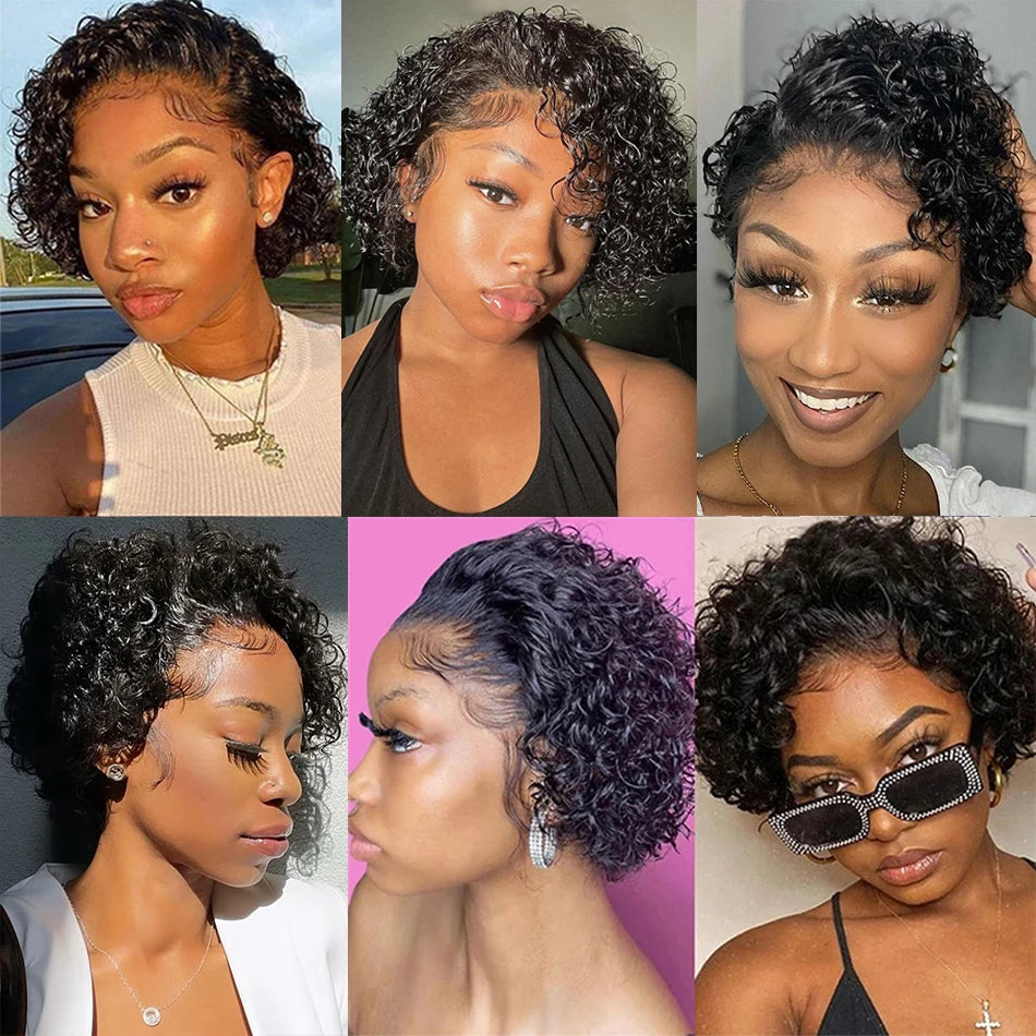 Pixie Cut Wig Water Wave Transparent Lace Frontal Wigs 13x1 Short Bob Human Hair Wigs For Women Perruque Cheveux On Sale 180%